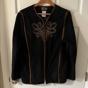 Bob Mackie Wearable Art Embroidered Zip Fleece Jacket vintage Brown size Medium